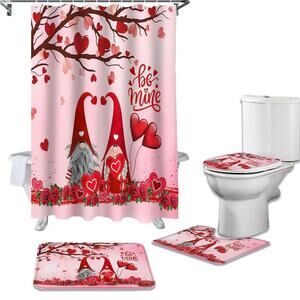 NIB 4 Piece Shower Curtain Sets with Rugs Gnomes Theme